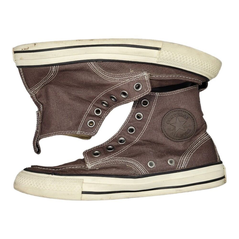 CONVERSE High Top Boat Shoe US 7.5 Cotton Canvas Lace Up Chuck Taylor Brown-Gray